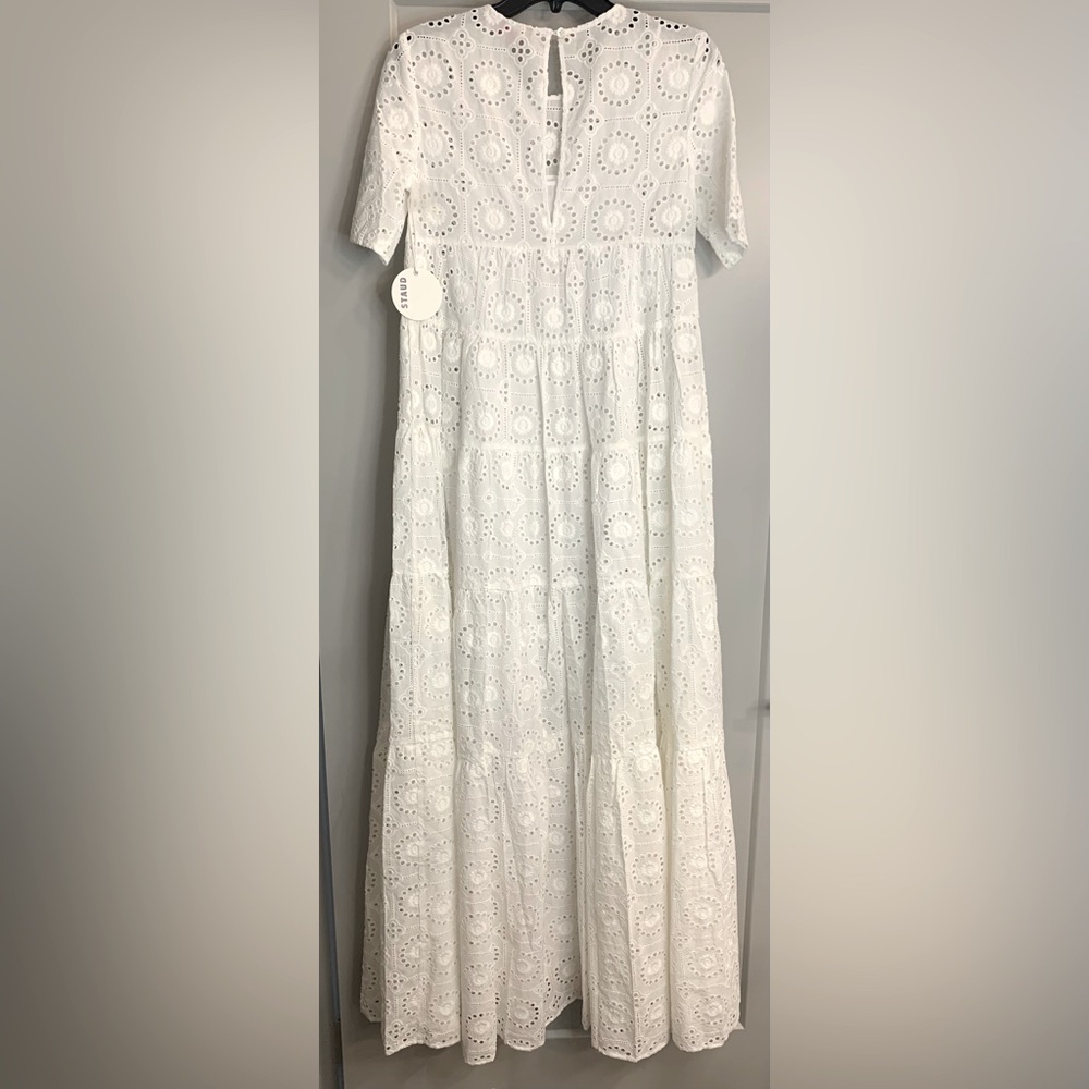 NWT Staud Hyacinth White Eyelet Tiered Maxi Dress Size Small 100% Cotton - Picture 15 of 16